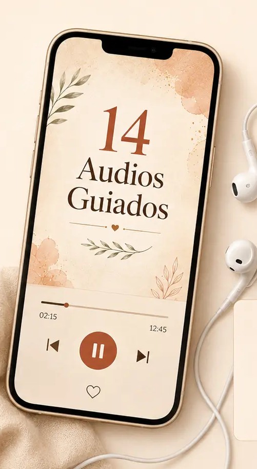 Teléfono reproduciendo los 14 audios guiados con audífonos